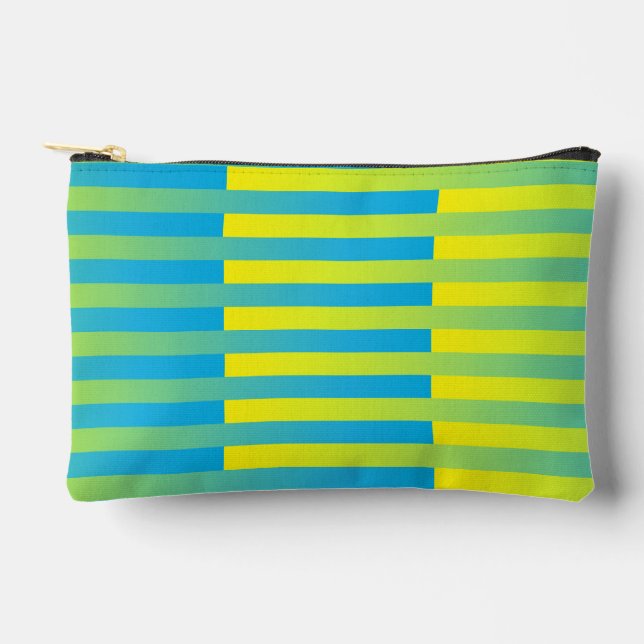 Pochette À Accessoires Bleu Jaune Vert Motif Rayé Petit (Recto)