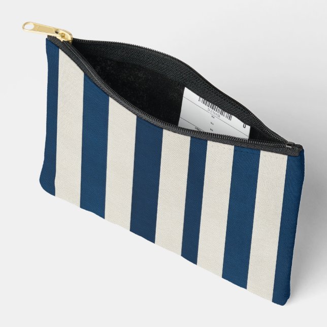 Pochette À Accessoires Bleu marine et crème rayure verticale Seamless  (Ouvrir)