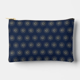 Pochette À Accessoires Bleu marine   Médaillons de fleurs de Zinnia dorée