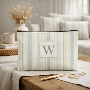 Pochette À Accessoires Bleu Poussiéreux Initial Neutre Rayure Rustique Fe
