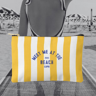 Pochette À Accessoires Bleu Rencontrez-Moi À La Plage Cabana Jaune Bande