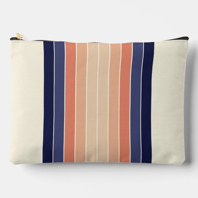 Pochette À Accessoires Bleu rétro et Pêche "Surfboard" rayé (Recto)