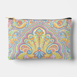 Pochette À Accessoires Bleu Rose Violet Orange Motif Paisley Chic