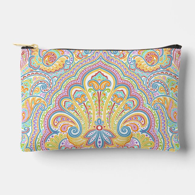Pochette À Accessoires Bleu Rose Violet Orange Motif Paisley Chic (Recto)