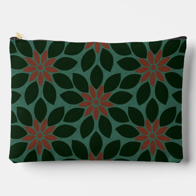 Pochette À Accessoires Bloc Imprimer Carrelage Fleurs vert foncé rouge (Recto)