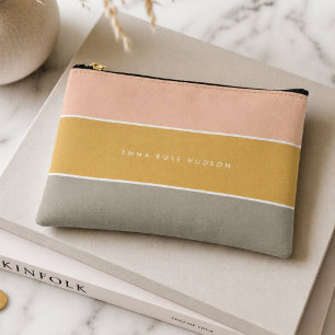Pochette À Accessoires Blocage de couleur rose or gris rayure Monogramme