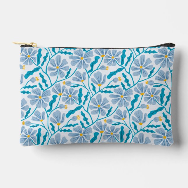 Pochette À Accessoires Blue Mid-Century Modern Floral Pattern (Recto)