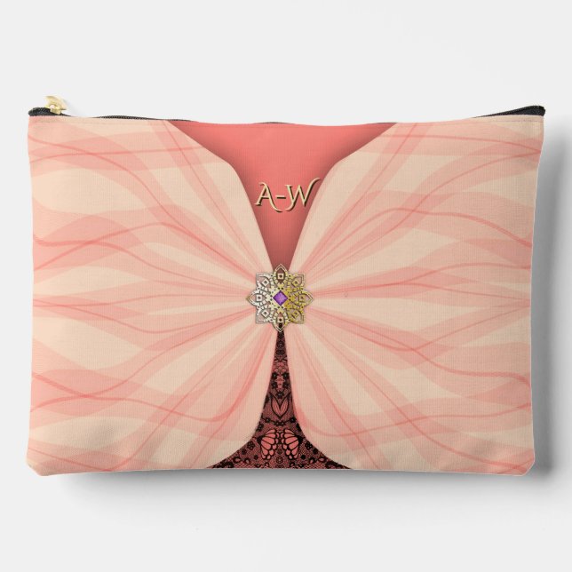 Pochette À Accessoires Blush rose brodé illusion textile de bijou  (Recto)