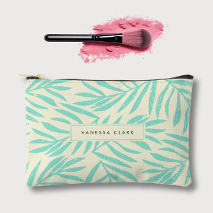 Pochette À Accessoires Boho Abstrait Blue Grunge Palm Feuilles