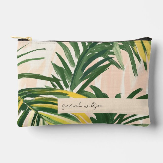 Pochette À Accessoires Boho Blush Green Tropical Palm Plage Feuille (Recto)
