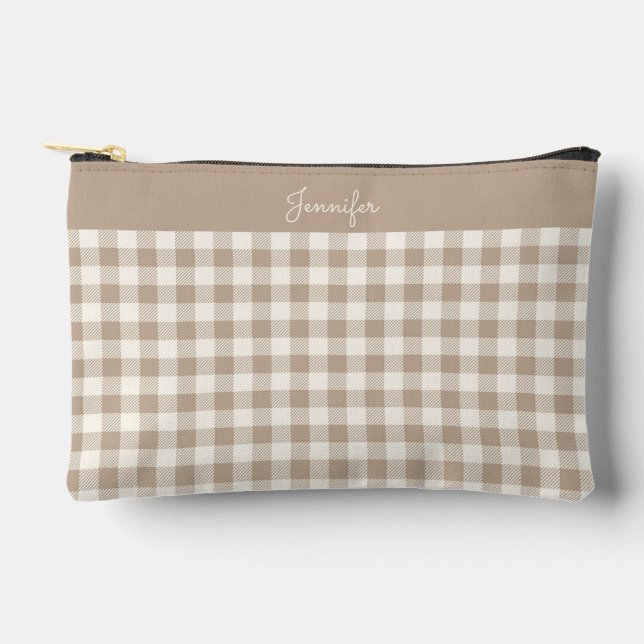 Pochette À Accessoires Boho Gingham Pattern Plaid Checkered Neutral Name (Recto)