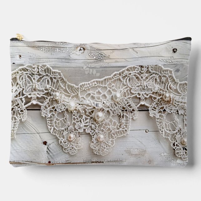 Pochette À Accessoires Bois rustique et dentelle antique (Recto)