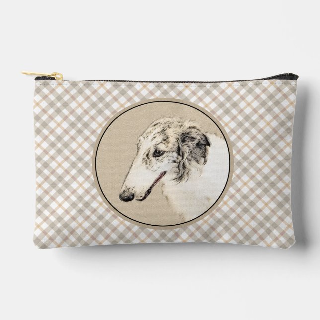 Pochette À Accessoires Borzoi Argent Brindle Peinture Wolfhound Chien Art (Recto)