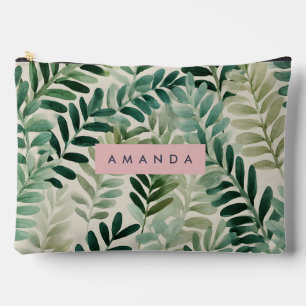 Pochette À Accessoires Botanique feuille verte aquarelle personnalisée