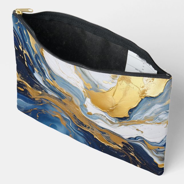 Pochette À Accessoires Bouffée en or et bleu (Ouvrir)