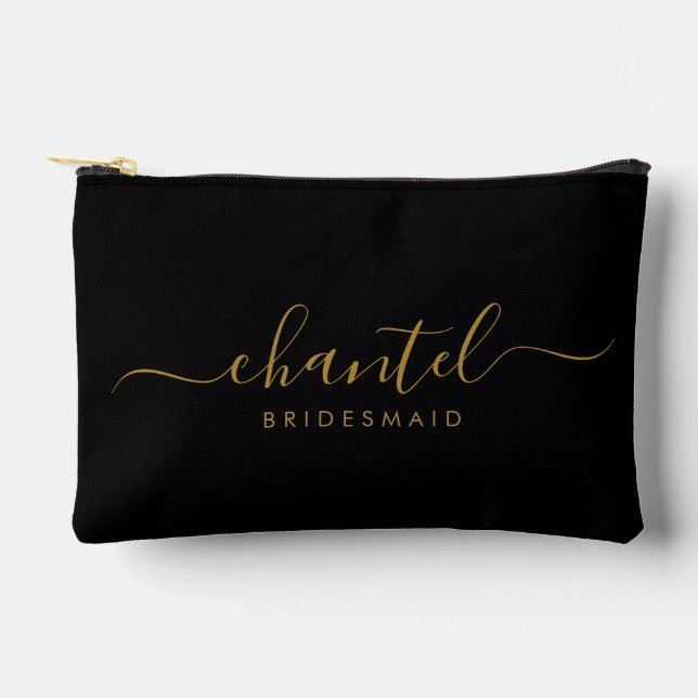 Pochette À Accessoires Bridesmaid Modern Gold Script noir (Recto)