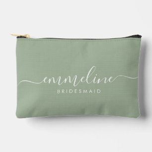 Pochette À Accessoires Bridesmaid Modern Minimal Script Sage