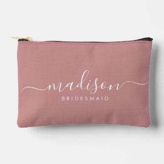 Pochette À Accessoires Bridesmaid Moderne Script Minimal Rose Dusty