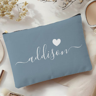 Pochette À Accessoires Bridesmaid Script moderne Dusty Blue Heart