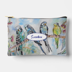 Pochette À Accessoires Budgie Budgies Oiseau Oiseaux Aquarelle Nom de gar