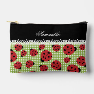 Pochette À Accessoires Bugs mignons sur vert et nom personnalisé sur noir