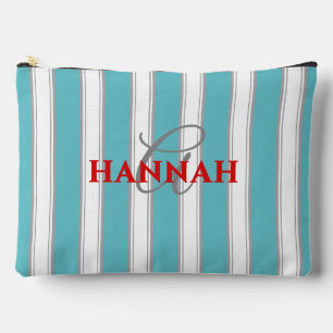 Pochette À Accessoires Cabana Stripe Monogramme en bleu turquoise