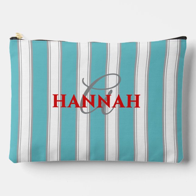 Pochette À Accessoires Cabana Stripe Monogramme en bleu turquoise (Recto)