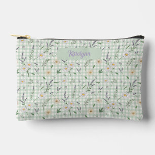 Pochette À Accessoires Cadeau de mariage floral à carreaux lavande Daisy