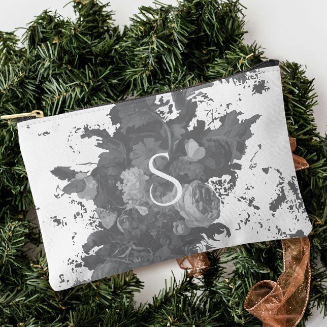 Pochette À Accessoires Cadeau floral noir et blanc (Créateur téléchargé)
