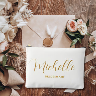 Pochette À Accessoires Cadeau minimaliste Gold Personnalisé ivoire Brides