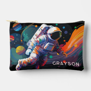 Pochette À Accessoires Cadeau Personnalisé Astronaute Espace Coloré Nom