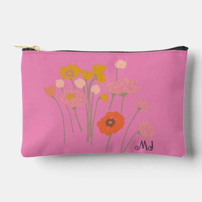 Pochette À Accessoires Cadeau Pour Ses Fleurs sauvages Modernes +Initiale (Recto)