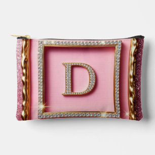 Pochette À Accessoires Cadre Doré Monogramme Diamant D Paillettes Roses