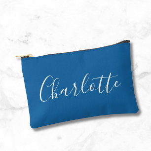 Pochette À Accessoires Calligraphie de nom de script moderne simple bleu 