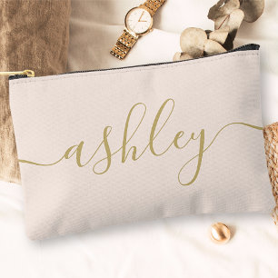Pochette À Accessoires Calligraphie moderne monogramme rose blush or scri
