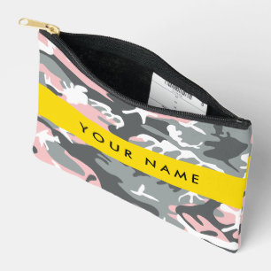 Pochette À Accessoires Camouflage rose et gris Personnalisez votre nom