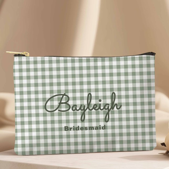 Pochette À Accessoires Camping Green À damiers Bridesmaid (Camping Green Checkered Makeup Bag Travel Pouch)