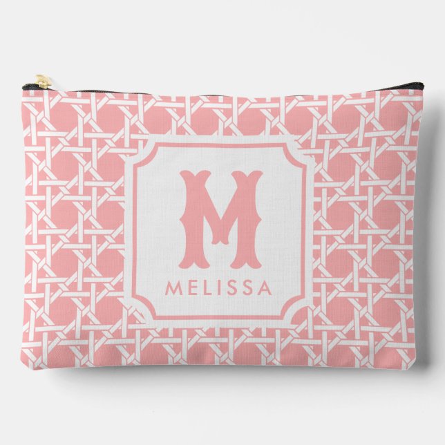 Pochette À Accessoires Canne rose et blanche | Rattan | Monogramme (Recto)