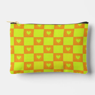 Pochette À Accessoires Carreau à carreaux vert orange vif avec des cœurs