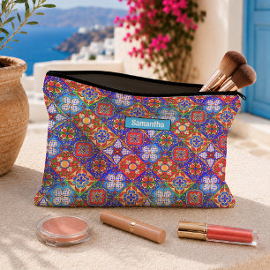 Pochette À Accessoires Carreaux de Talavera mexicains bleus violets chic 