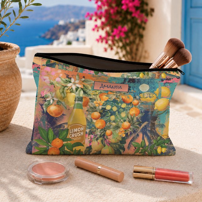 Pochette À Accessoires Carreaux fleuris chic orange sicilien (Créateur téléchargé)