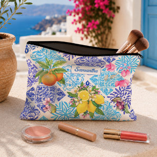 Pochette À Accessoires Carreaux Floraux de Citron Méditerranéen Sicilien 