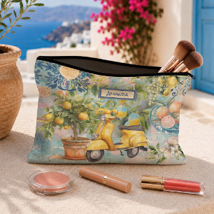 Pochette À Accessoires Carreaux floraux de collage de citrons siciliens b