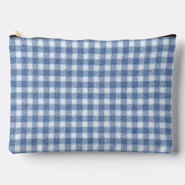 Pochette À Accessoires Carreaux Gingham Bleu et Blanc Classiques  (Recto)