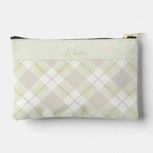 Pochette À Accessoires Carreaux Vert Pâle et Rose Mauve avec Nom