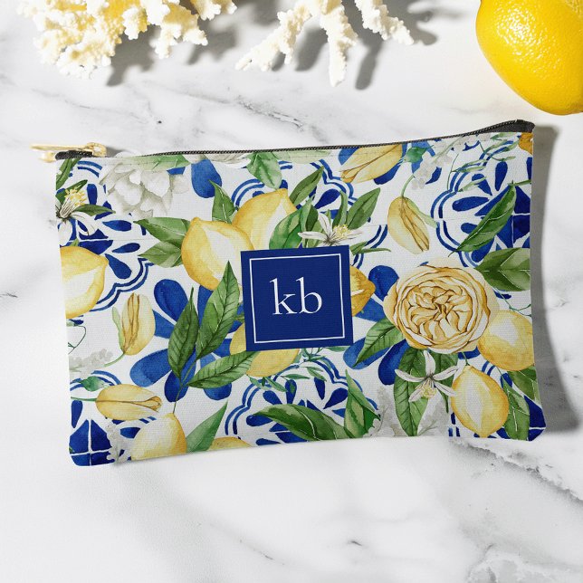 Pochette À Accessoires Carrelage bleu de la côte d'Amalfi Citron Monogram (Créateur téléchargé)