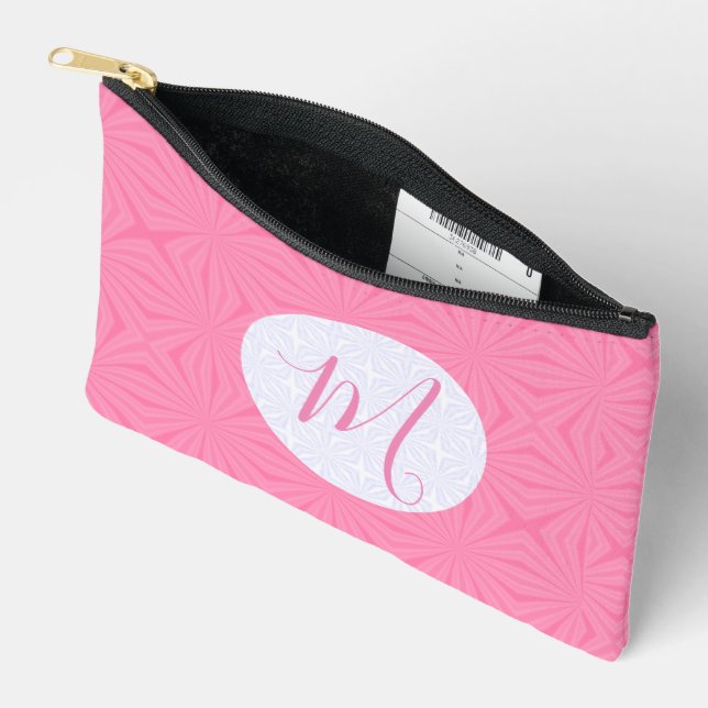 Pochette À Accessoires Carrés ondulés rose clair Initiale personnalisée (Ouvrir)
