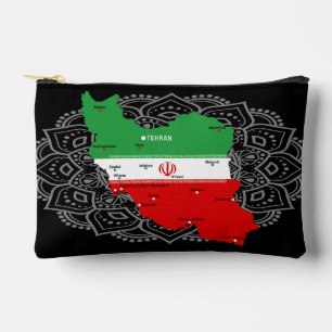 Pochette À Accessoires Carte de l'Iran avec drapeau et emblème