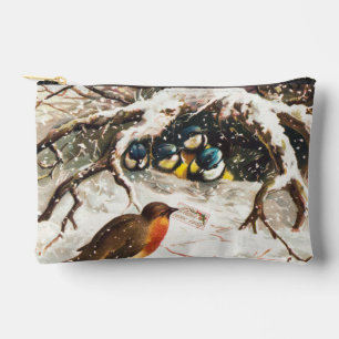 Pochette À Accessoires Carte de Noël vintage de l'ère victorienne, Oiseau