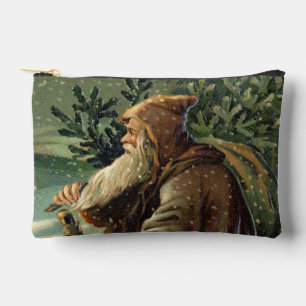 Pochette À Accessoires Carte de Noël vintage, Père Noël et arbre